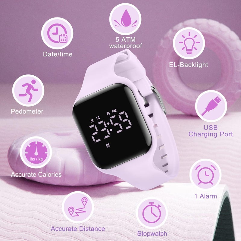 A ALPS Kids Watches for Girls Boys Digital Sport Watch with Step Counter Pedometer Vibration Alarm Clock, No App Waterproof Fitness Tracker Kids Watch Boys Girls Teens Students Ages 5-16 - Image 5